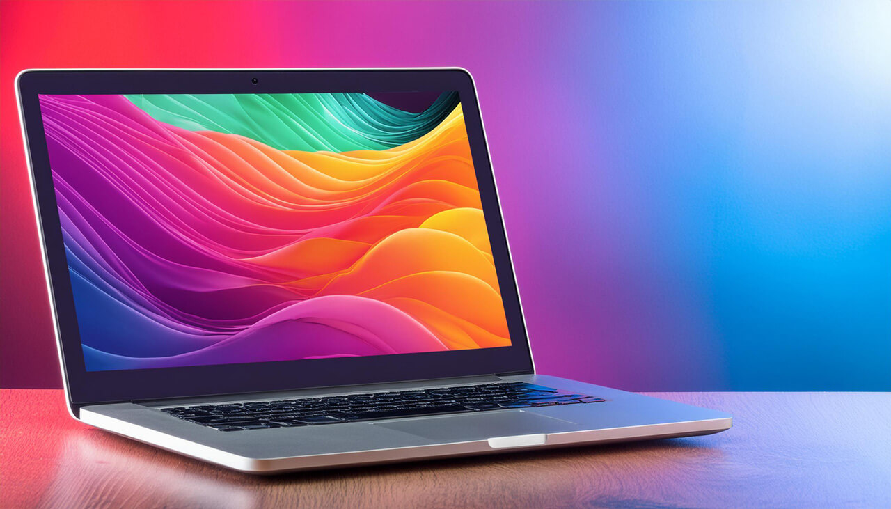 Laptop mit farbenfrohem Website-Design
